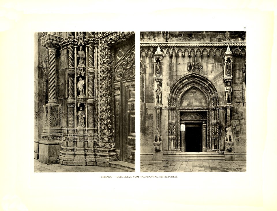 Tafel 095 Sebenico - Dom, Detail Hauptportal links, Seitenportal - Heliografie Kowalczyk 1909