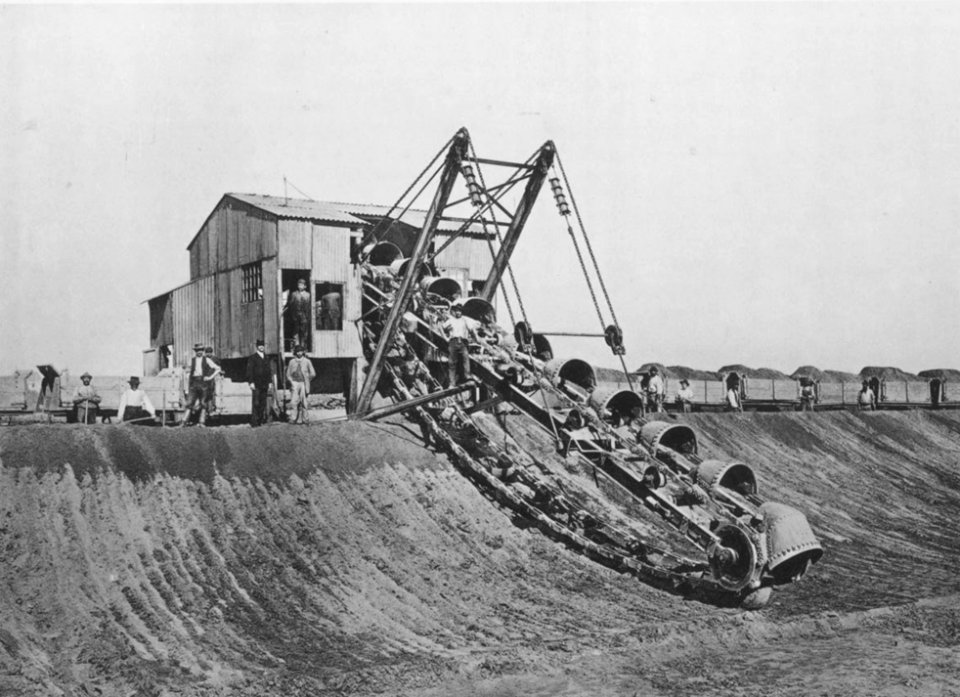 Tafel 11 – Trockenbagger bei der Vorlandgrabung am linken Ufer. 1897–1898