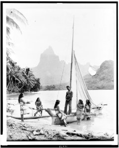 Tahitian man, women, and sailboat LCCN94511545
