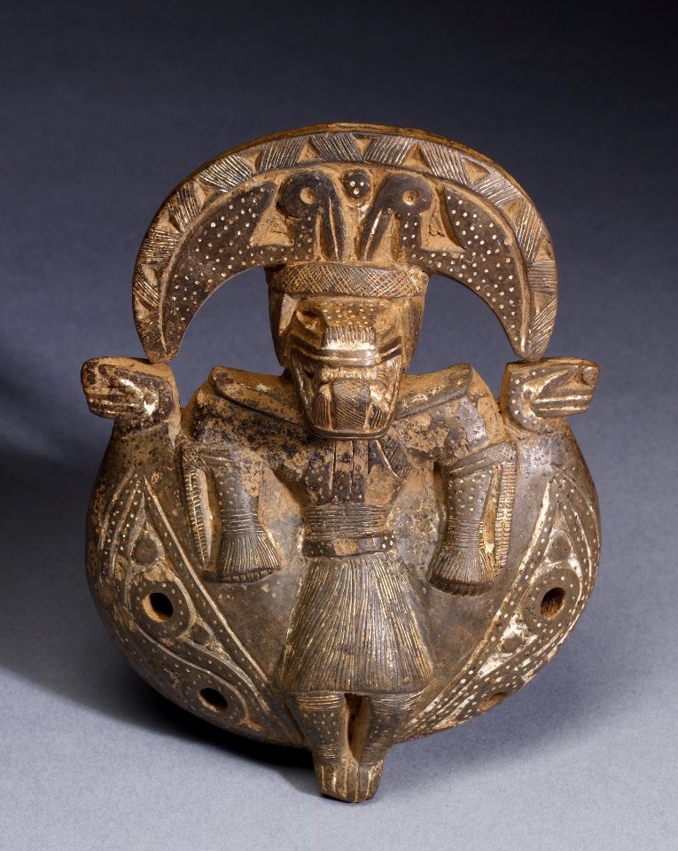 Tairona - Ocarina with Standing Zoomorphic Figure with Crescent Headdress - Walters 482845