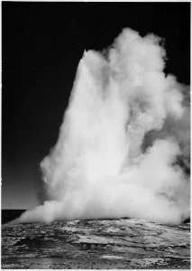 Taken at dusk or dawn from various angles during eruption. Old Faithful Geyser, Yellowstone National Park, Wyoming. (v - NARA - 520017