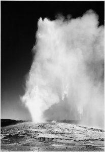 Taken at dusk or dawn from various angles during eruption. Old Faithful Geyser, Yellowstone National Park, Wyoming. (v - NARA - 520015