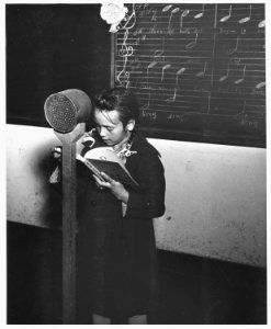 Taos County, New Mexico. The children at the Canyon school play a game of Broadcast. This girl is . . . - NARA - 521846