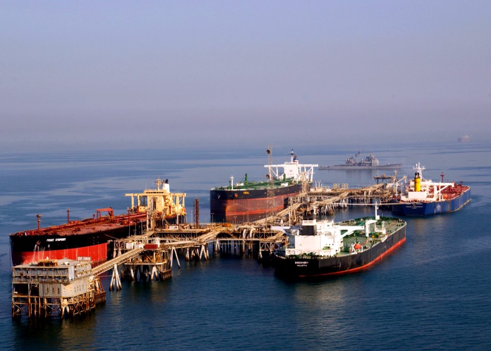 Tankers at the Iraqi Al Basra Oil Terminal in the Northern Arabian Gulf