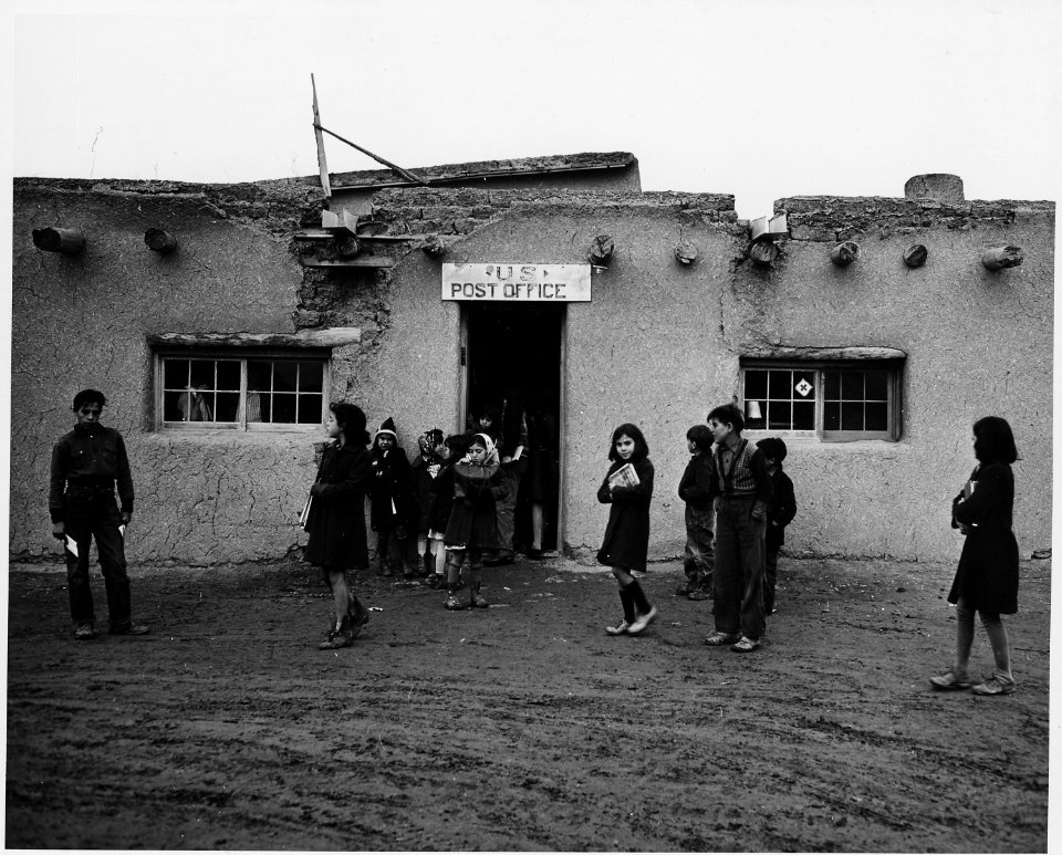 Taos County, New Mexico. After school, the children call for mail at the postoffice. Ranchos. - NARA - 521903