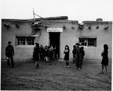 Taos County, New Mexico. After school, the children call for mail at the postoffice. Ranchos. - NARA - 521903