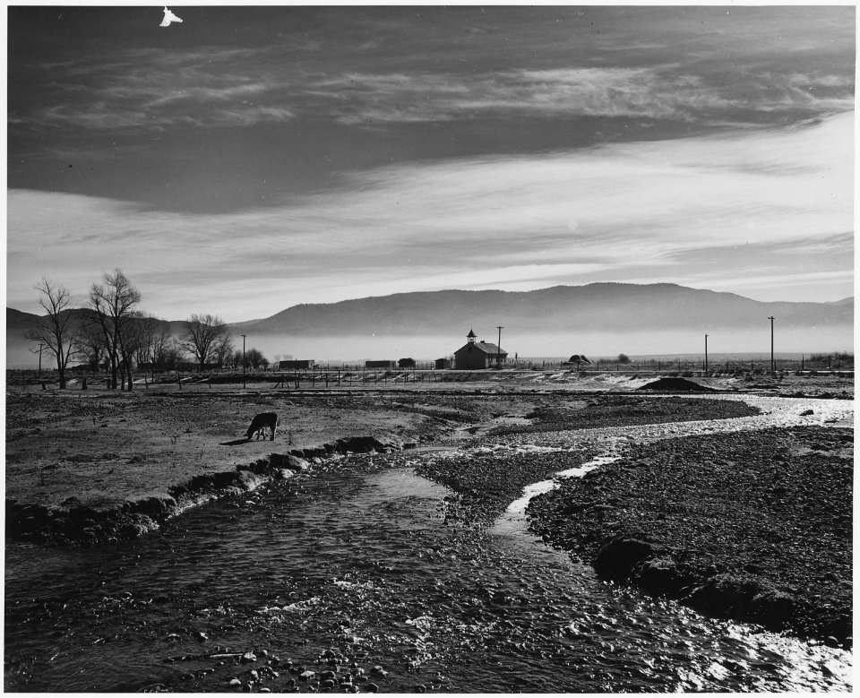 Taos County, New Mexico. The Rio Pueblo de Taos - mist in Taos Valley in the a.m. - NARA - 521818