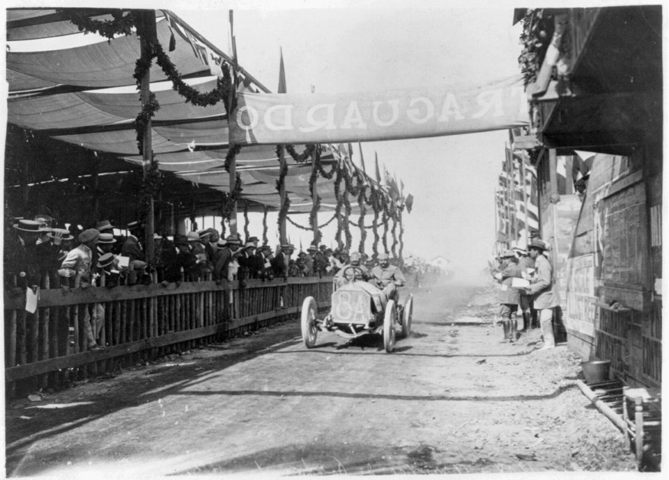 Targa-Florio race in Italy, May 18, 1908. Porporato finishing fourth in a Berliet LCCN2003674915