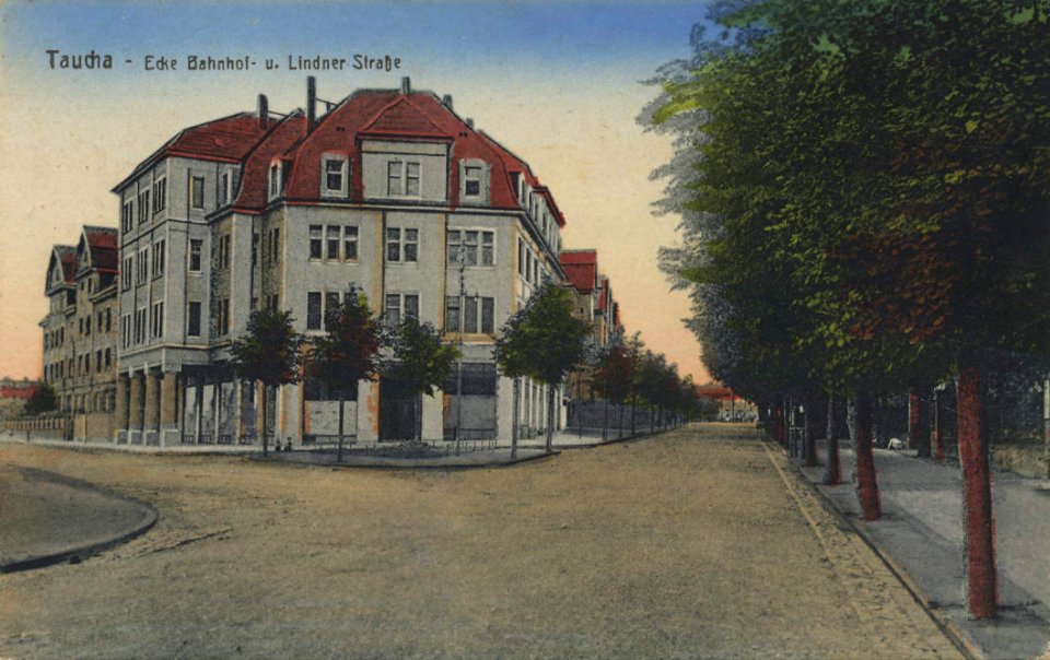 Taucha, Sachsen - Bahnhofstraße Ecke Lindner Straße (Zeno Ansichtskarten)