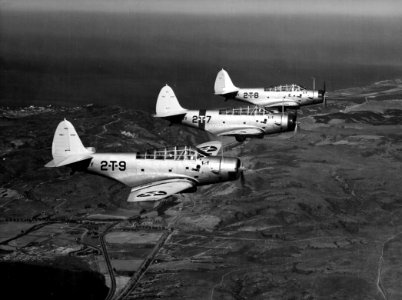 TBD Devastators of VT-2 in flight c1938
