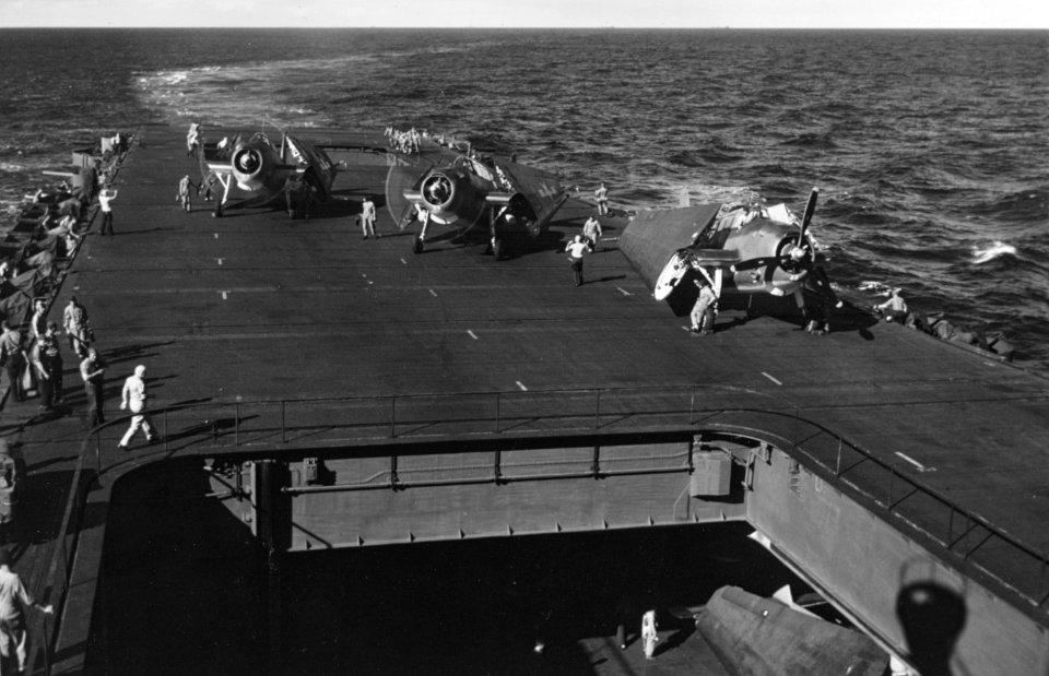 TBM-1C Avengers of VT-10 on USS Enterprise (CV-6) in spring 1944