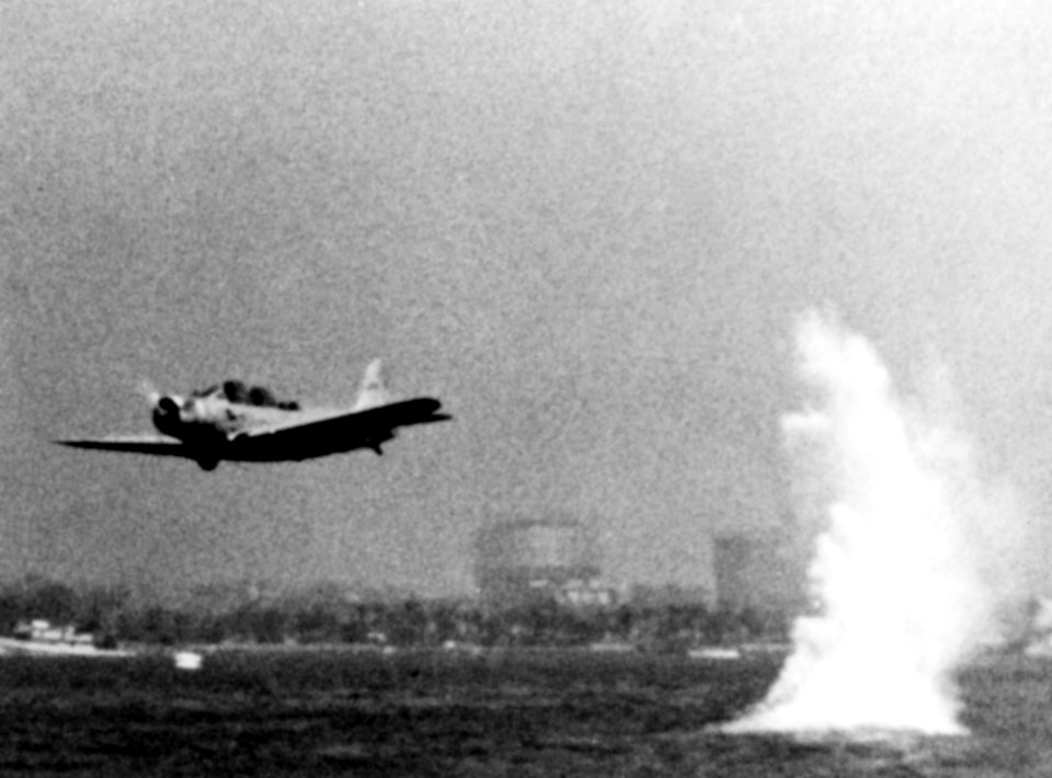 TBD VT-3 dropping torpedo in San Diego Bay