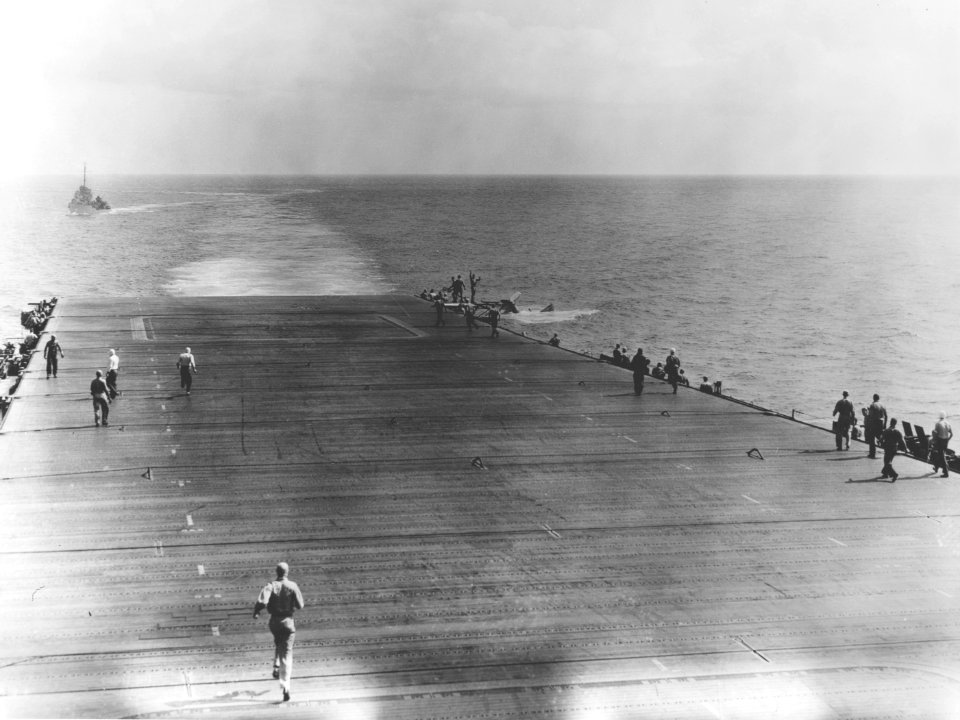 TBD sinking astern of USS Enterprise (CV-6) in May 1942