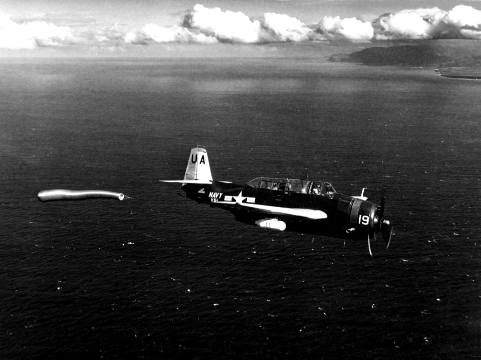 TBM-3U of VU-1 towing gunnery sleeve in the 1950s