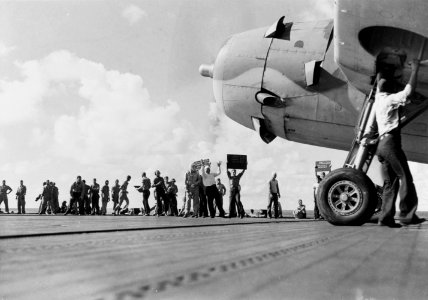 TBF-1 of VT-10 launches from USS Enterprise (CV-6) during Battle of Santa Cruz Islands 1942