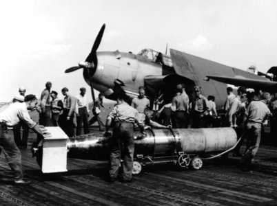TBM Avenger with Mark 13 torpedo aboard USS Wasp (CV-18) on 13 October 1944 (80-G-298609)