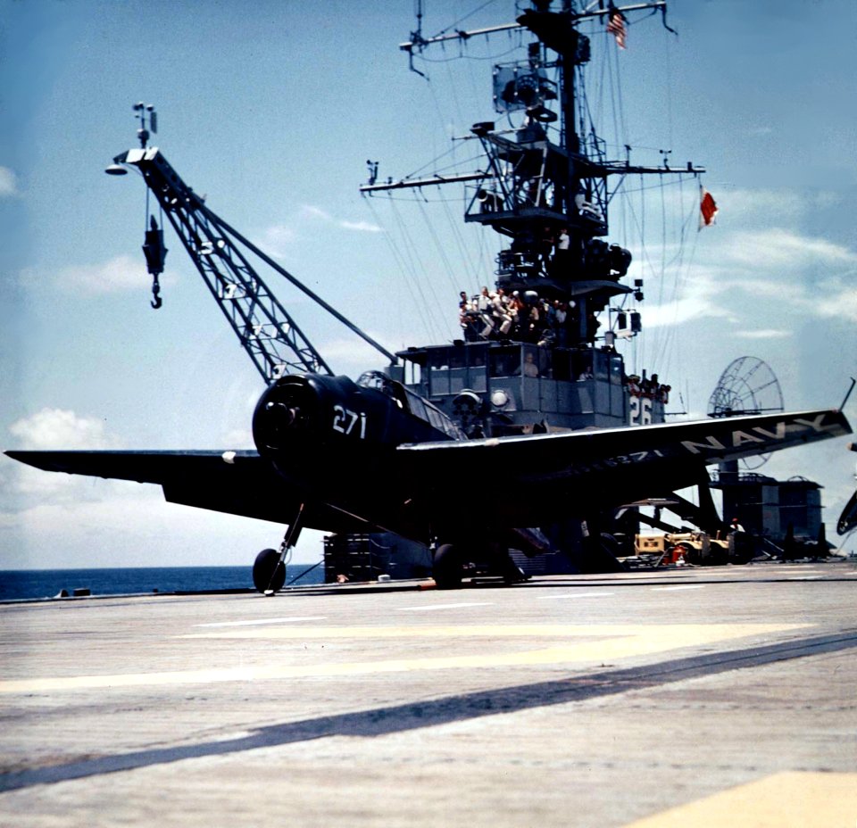 TBM-3E on cat of USS Monterey (CVL-26)
