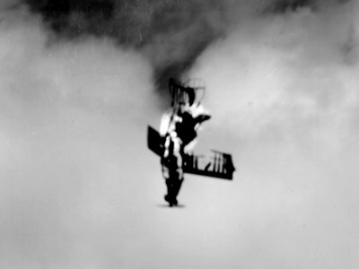 TDD target drone falling in flames after being shot down in October 1945