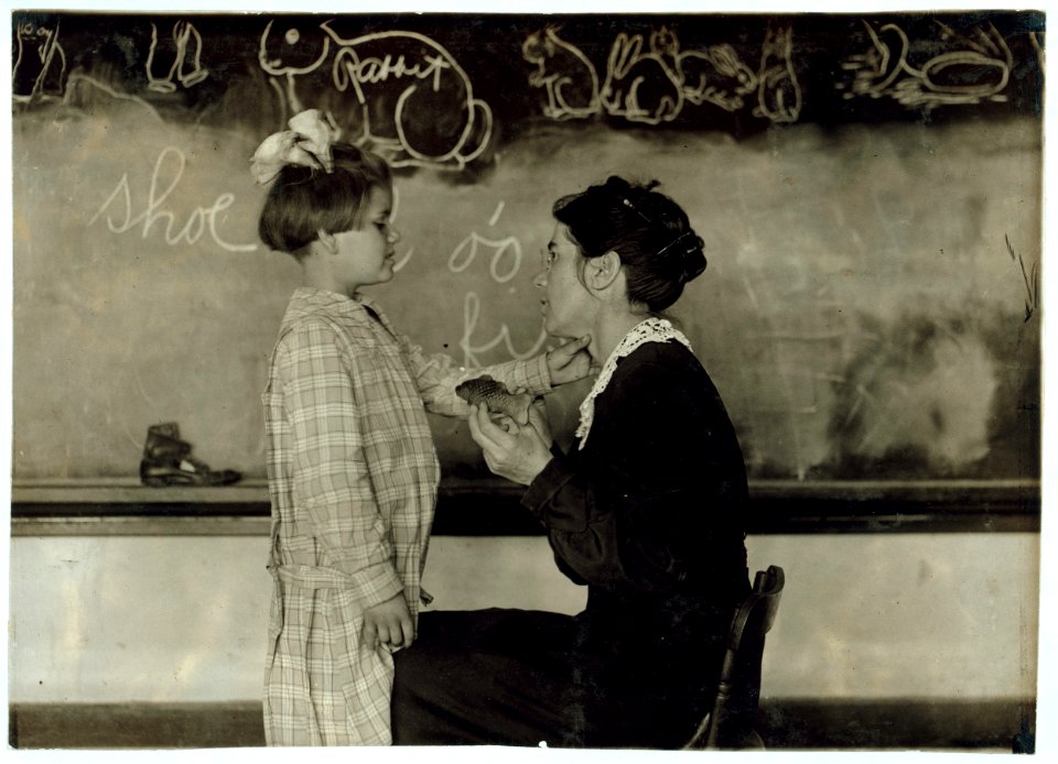 Teaching a deaf-mute to talk. Training School for Deaf Mutes. See 4843-4851. LOC nclc.05255