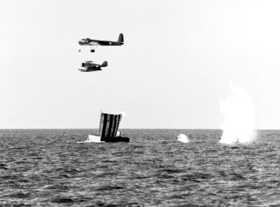 TDN-1 assault drone dropping bombs in Delaware Bay during tests in January 1943