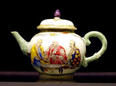 Teapot after a design by Cornelis Pronk, Jingdezhen, China, c. 1738, porcelain - Peabody Essex Museum - Salem, MA - DSC05175