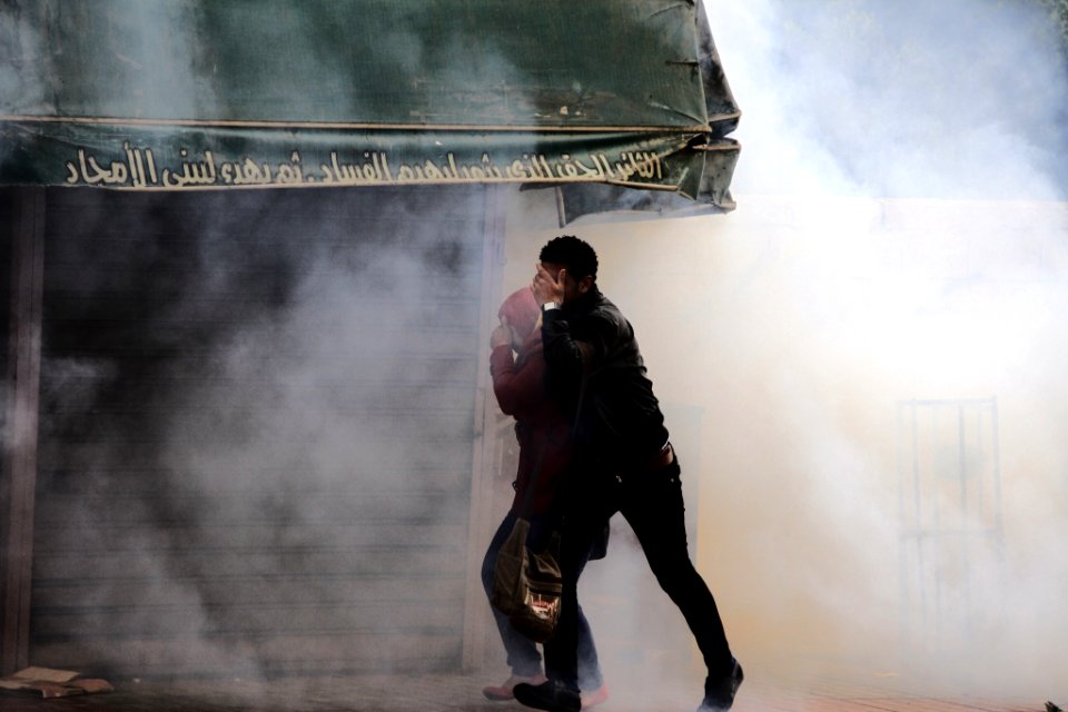 Tear gas during protests at Al-Azhar University in Cairo 11-Dec-2013