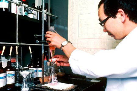 Technician performing drug synthesis