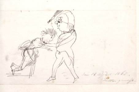 Teckning av lärare som risar elev. Av Walther von Hallwyl - Hallwylska museet - 87348