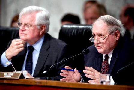 Ted Kennedy and Carl Levin respond to testimony by Adm. Mike Mullen and Robert M. Gates (080410-N-0696M-185) photo