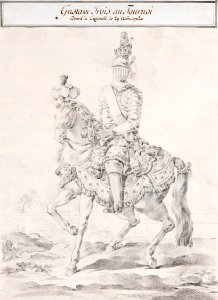 Teckning, Gustav III till häst, 1776 - Livrustkammaren - 89012