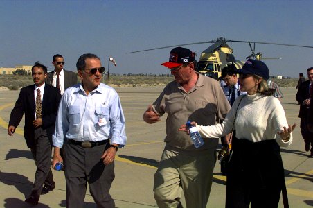 Ted Stevens, Pete Domenici, and Kay Bailey Hutchinson arrive at Ahmed Al Jaber Air Base