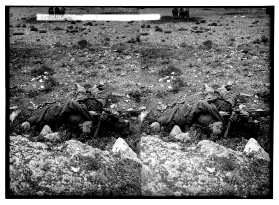 Tell el-Ful battlefield, etc. Turk killed in the act of throwing a bomb. LOC matpc.02231