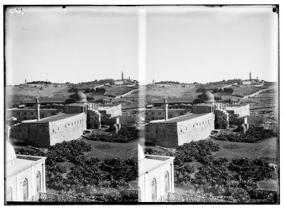 Temple area, Mosque of Omar (i.e., Dome of the Rock), etc. Mosque el-Aksa (i.e., al-Aqsa) and Olivet. LOC matpc.00899