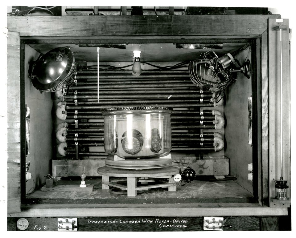 Temperature chamber with motor-driven container