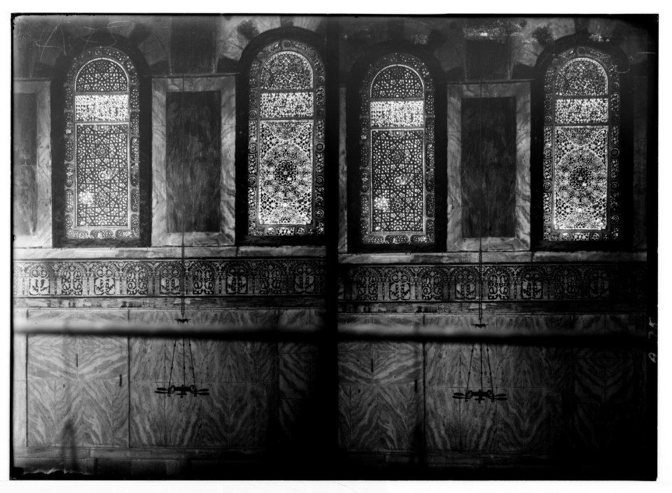 Temple area, Mosque of Omar (i.e., Dome of the Rock), etc. Details of stained glass window. LOC matpc.05040