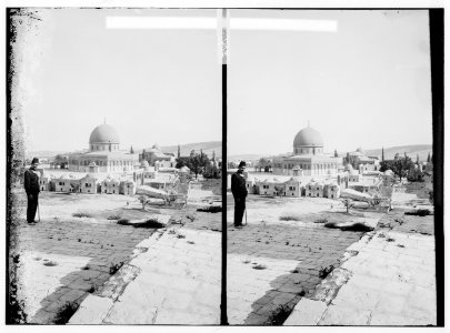Temple area, Mosque of Omar (i.e., Dome of the Rock), etc. Temple area from the Tower of Antonia. LOC matpc.00888