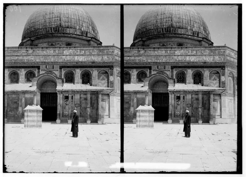Temple area, Mosque of Omar (i.e., Dome of the Rock), etc. Details of the tiles on the mosque, north side. LOC matpc.00893