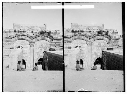 Temple area, Mosque of Omar (i.e., Dome of the Rock), etc. The Golden Gate from the west. LOC matpc.00904