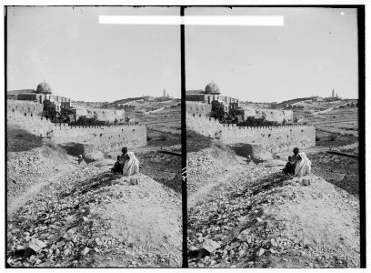 Temple area, Mosque of Omar (i.e., Dome of the Rock), etc. Olivet and Mosque el-Aksa (i.e., al-Aqsa) from Zion. LOC matpc.00905