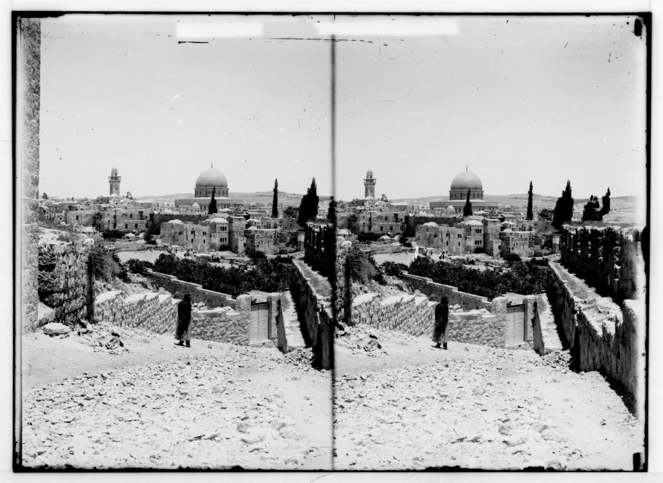 Temple area, Mosque of Omar (i.e., Dome of the Rock), etc. Temple area from Zion. LOC matpc.00886