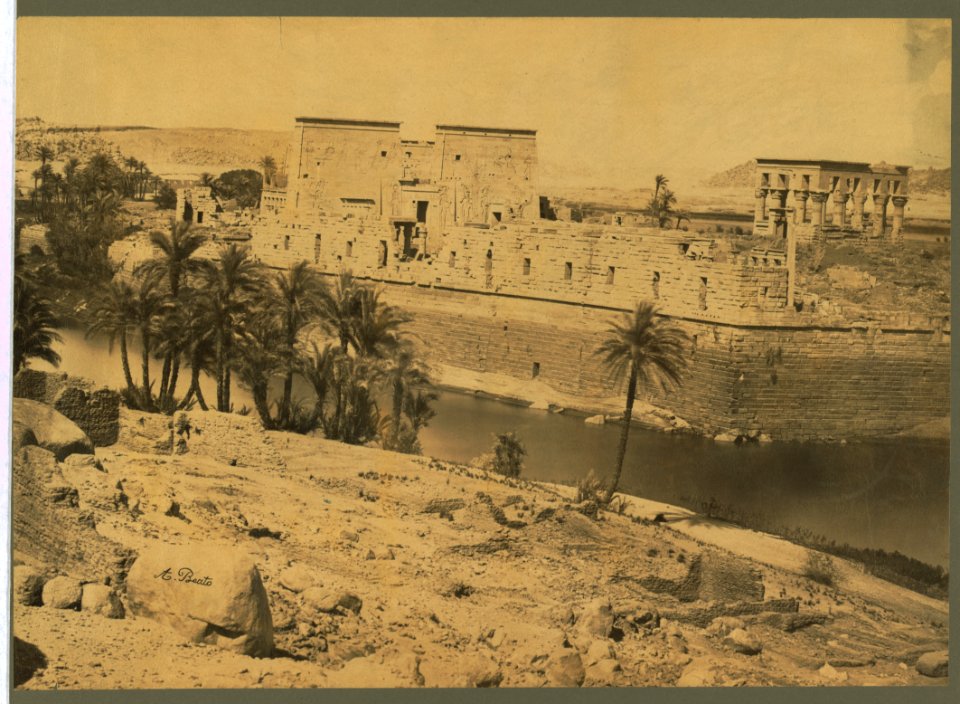 Temple of Isis (left) and Kiosk of the Emperor Trajan or Pharaoh's Bed (right), Island of Philae, Egypt) - A. Beato LCCN2003690013