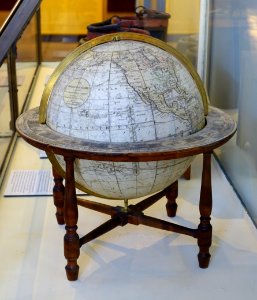 Terrestrial globe, James A. Wilson (1763-1855), Bradford VT, 1810, hand-colored engraving on paper, wood, brass, plaster - Bennington Museum - Bennington, VT - DSC08839 photo