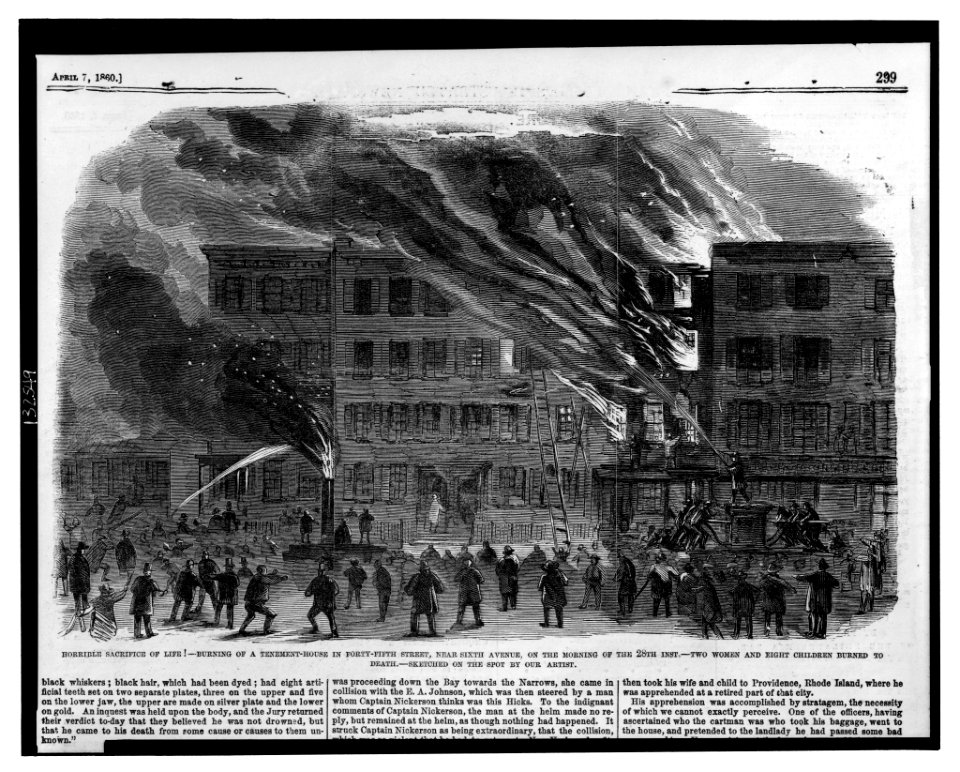 Terrible loss of life! Burning of a tenement-house in Forty-fifth Street, near Sixth Avenue, on the morning of the 28th inst. - - sketched on the spot by our artist. LCCN2002735875
