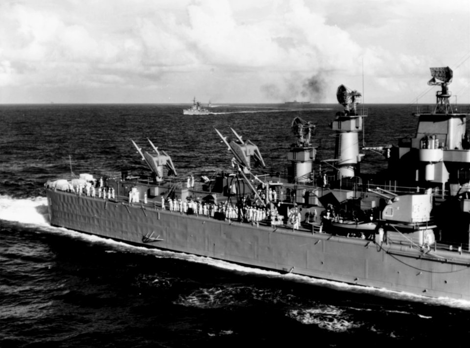 Terrier missile launchers aboard USS Boston (CAG-1), 15 July 1959 (NH 98290)