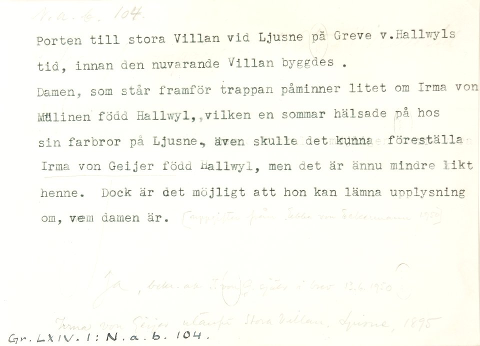Text på baksida av fotot - Hallwylska museet - 108033