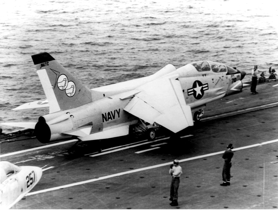 TF-8A Crusader during trials on USS Independence (CVA-62) 1962