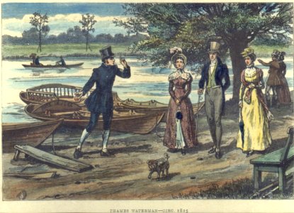 Thames waterman soliciting passers-by c 1825