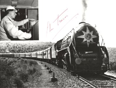 The Western Rocket train in India, with an inset showing John Kenneth Galbraith at the controls