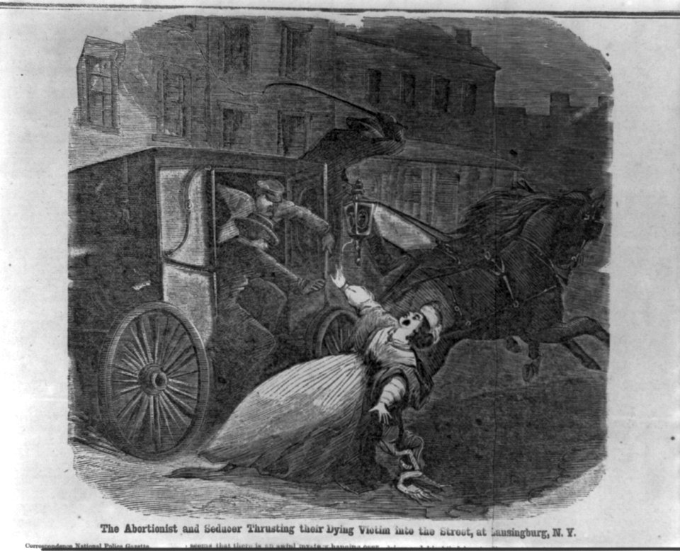 The abortionist and seducer thrusting their dying victim into the street at Lansingburg, N.Y. LCCN2002713393