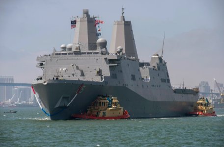 The amphibious transport dock ship USS Somerset (LPD 25) arrives at its new homeport at Naval Base San Diego (13969753071)